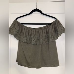 Rue 21 off the Shoulder Army Green Top